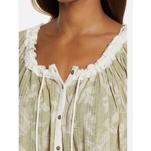 Free People Women's Perfect Day Ribbed Ruffle Top Poppy Combo Med NWT